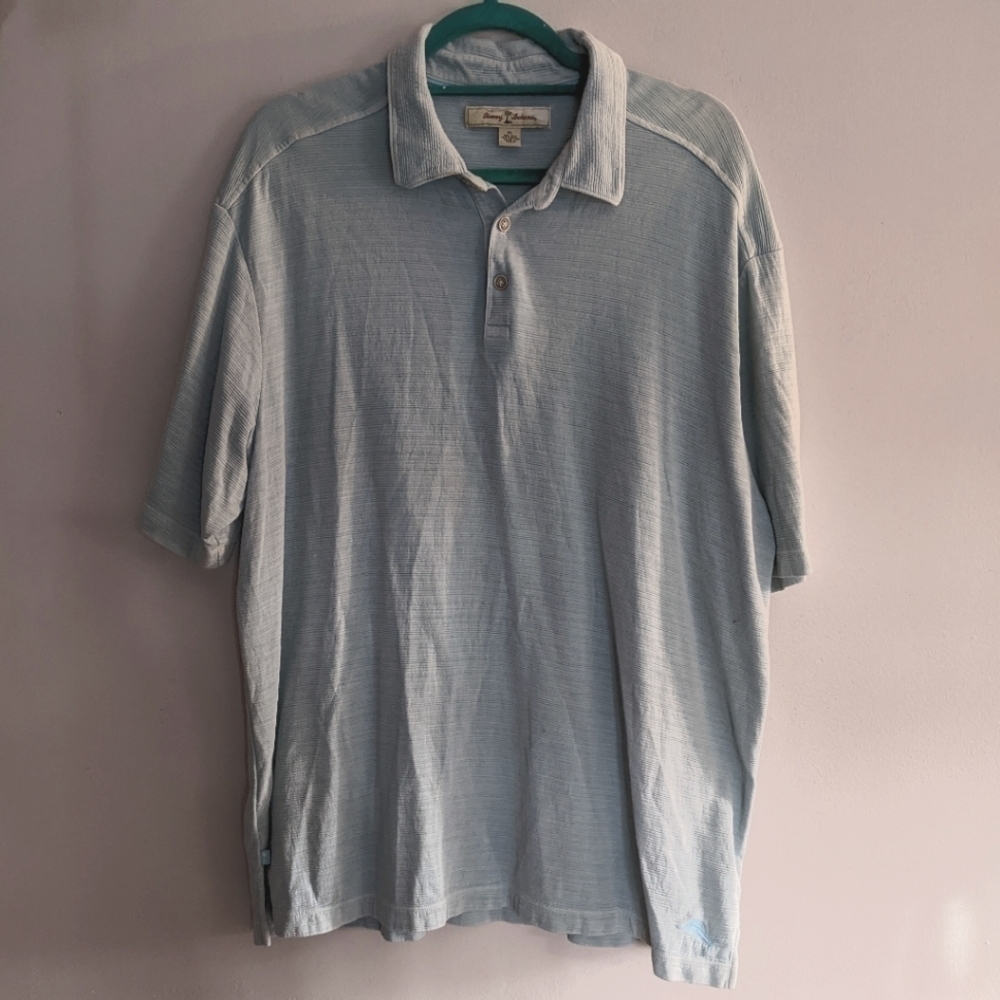 Tommy Bahama silk blend mens short sleeve polo shirt XL Pale Blue